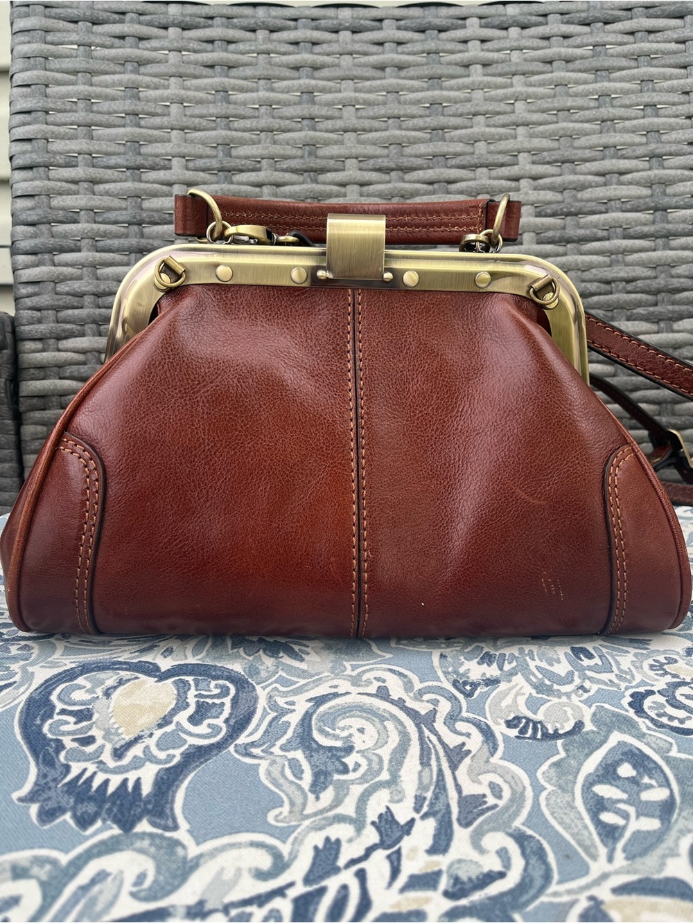 Gianni Conti Brown Leather Satchel with Brass Frame - Picture 3 of 7